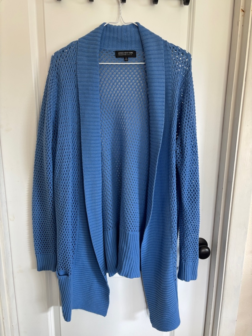 Jones New York Light Blue Open-Weave Cardigan